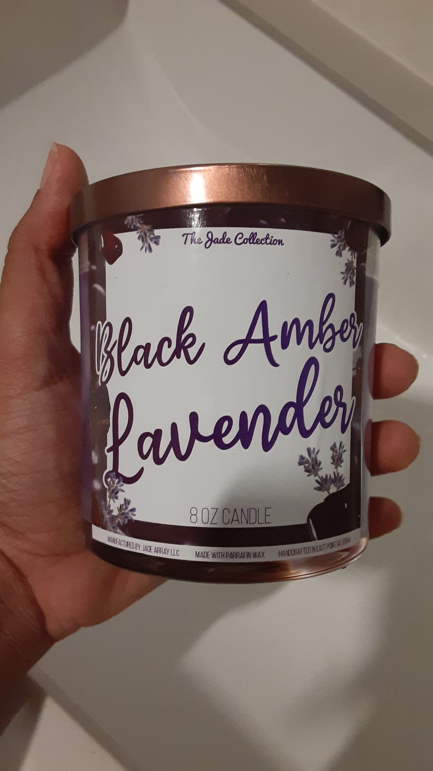 Black Amber Lavender 7oz wooden wick candle